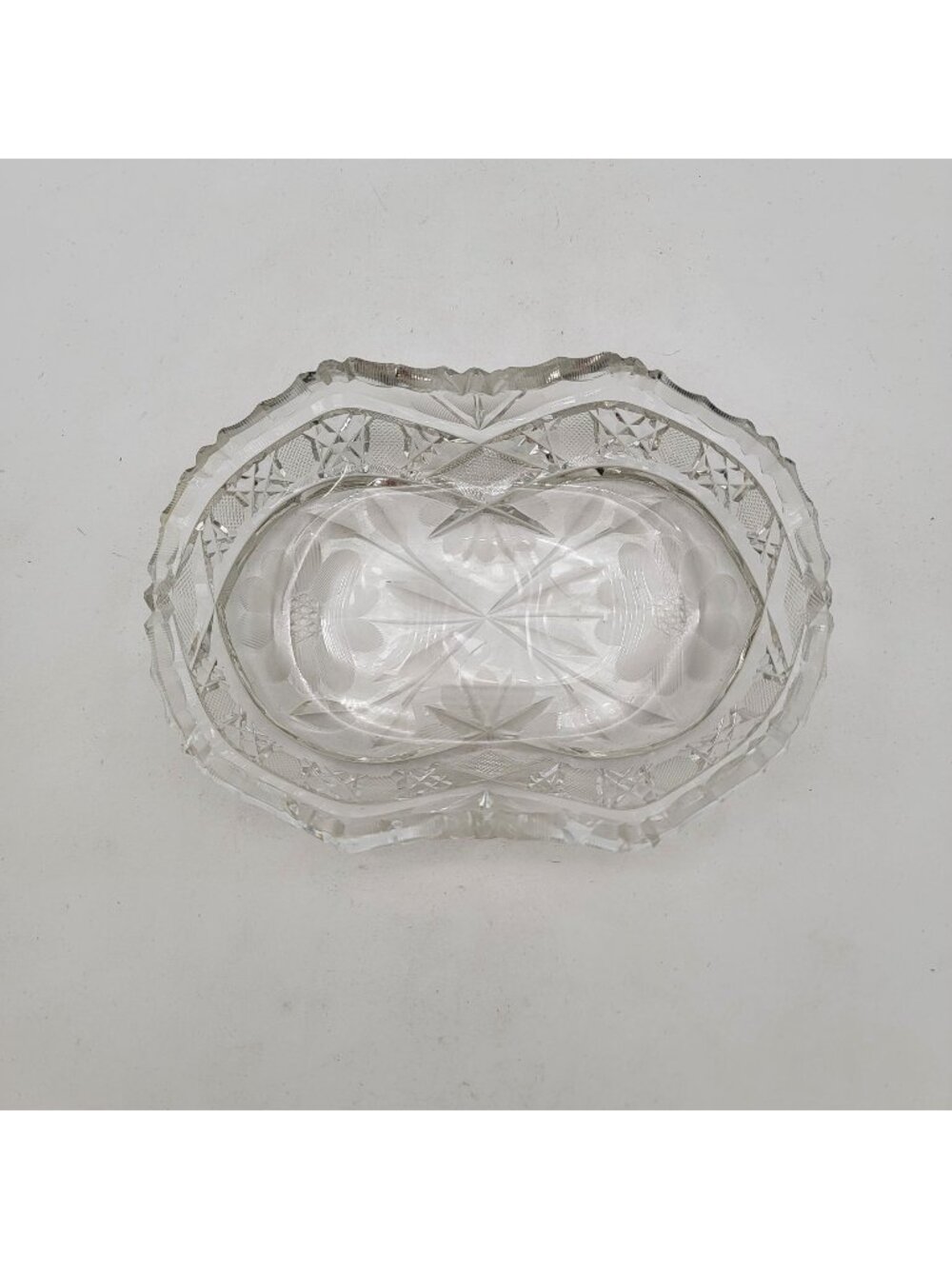 Vintage American Brilliant Cut Glass Relish Serving Dish Floral Pattern